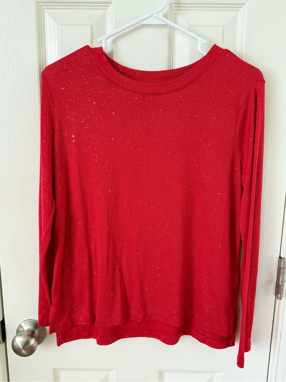 Old Navy Girls XL 14-16 Red Glitter Sparkle Long Sleeve Holiday Top